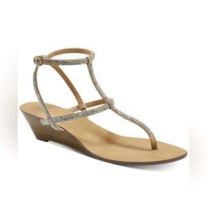 🫶INC concepts beige embellished ankle strap wedge sandal.